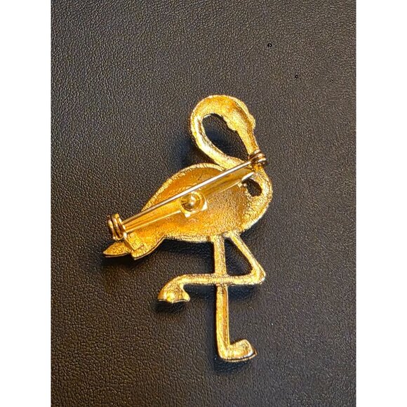 Gold-Tone Flamingo Brooch Pin With Textured Finish - Picture 5 of 5